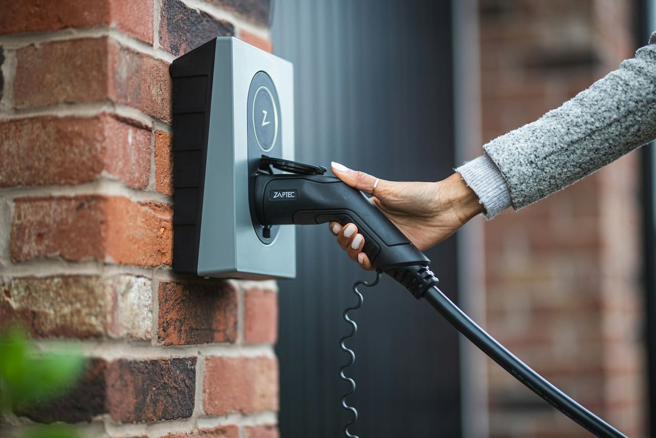 Close-up of a Level 2 EV charger unit